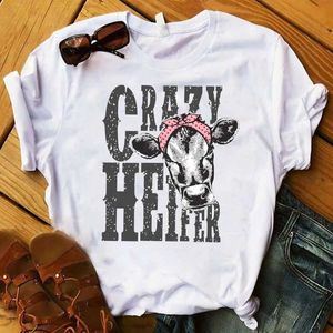 Kadınlar T-Shirt Kadınlar t Batı grafik sevimli çılgın düveler inek sığır yaz baskılı üst tshirt güzel tişört bayanlar güzel tişört d240507