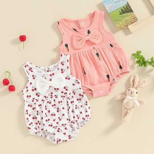 Rompers Summer Kind Mabd Girls Cherry/Carrot Print Круглый шея.