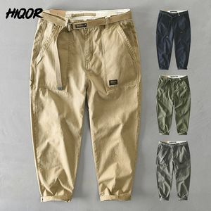 Primavera outono 100% algodão calça cargo de cargo casual calça solta homem grande bolso de bolso calcinha moda harajuku streetwear 240422