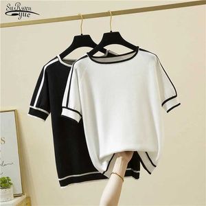 Women's Blouses Shirts Spring Camisetas Short Sle Knitted Shirt 2024 Summer Blouse Tops Fashion Woman Clothes Thin Striped Elegant 18841 d240507