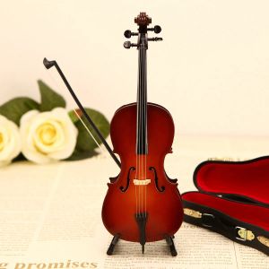 Modello di violoncello in miniatura in miniatura con stand e custodia mini violoncello replica decorazione domestica artigianato mini ornamenti di strumenti musicali
