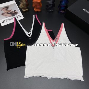 Seksi V Boyun Örgü Yelek Şık Kısa Stil Parti Örgü Tank Tops Tasarımcı Yüksek Son Eğlence Resort Tankları Tees Sleeless Sırtsız Top