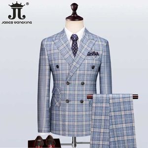 Herrenanzüge Blazer (Jacke+Weste+Hosen) High -End -Marke Mode Plaid Mens Formal Business Suit 3pce Grooms Hochzeitskleid Abend Casual Slim Fit Set Q240507