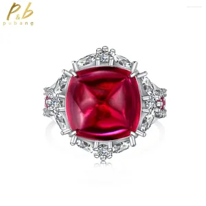 Klaster Pierścienie Pubang Fine Jewelry Vintage Ruby Diamond Pierścień 925 SREBRE SREBRE STRONED MOISSANITE FOR WOMEN WEDDN PARTA Prezenty Drop