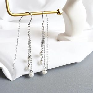 Brincos do garanhão Moda Coreana Chique Personalidade S925 Sterling Silver Pearl Tassel BUFF LONO