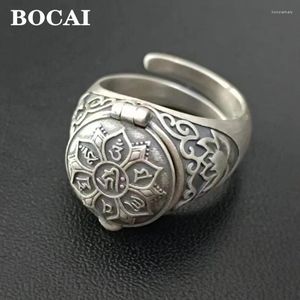 Ringos de cluster Bocai Real S925 Silver Seis personagens Great Ming Ming Mantra Scripture Lotus Ring para homens e mulheres Lucky Jewelry atacado