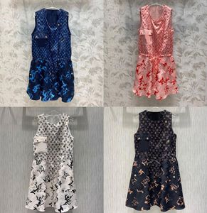 2022 Designer 4 Color New Summer Pocket Sleeveless Lady Dress Women Print Elegant Midi Party Dresses8518665