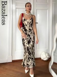 Lässige Kleider Bazaleas sexy Spaghetti -Gurte Backless Party Dress Store Leopard Print Midi Official Long