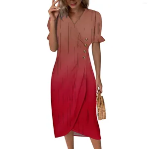 Casual Dresses Women'S Beach Skirt Elegant Spring/Summer V-Neck Printed Dress Pleated Long For Women Summer