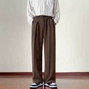 Brown black suit mens fashionable social mens dress Korean loose fitting straight wide legs mens office pants 240506