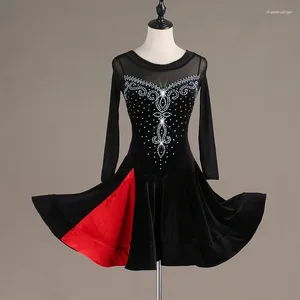 Stage Wear Latin Dance Dress Women Girls Salsa Samba Costumes Competition Tango For Adult Rhinestones Ruffled Hem