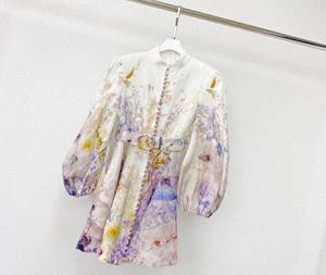 2022 European dress fashion ink Flower Printed linen miniskirt9404945