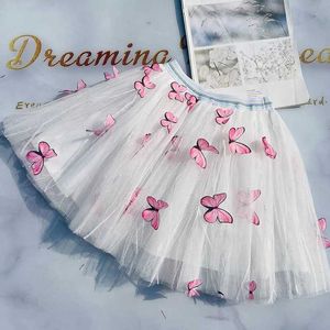 tutu klänning sommar nya flickor mesh kjol pastoral tredimensionell fjäril ny söt småbarn tjej party tutu kjolar koreanska tyll kjol d240507