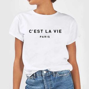 여자 티셔츠 CEST LA VIE T-SHRITS NEW Women Short Sle Letter 인쇄 TSHIRT 세련된 여름 크루 넥 TUMBLR 힙 스터 코튼 티 탑 플러스 크기 D240507