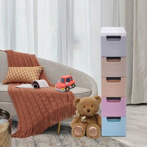 Storage Boxes Bins box clothing manager cabinet tower style plastic stackable with 5 drawers and wheels Q240506