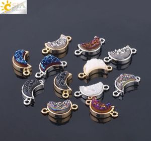 Conector de pedra de meia lua da CSJA para colar de colar de pulseira Fazendo torcelagem de cristal natural DIY DRUSE GEODE ACESSORIA DE JOETAS