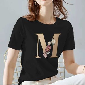 Women's T-Shirt Fashion All-match Womens T-shirts Summer Black Classic O-Neck Ladies Tee Letter Pattern Series Tops Women ClothesDrop Shipping d240507