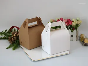 Present Wrap 10st Kraft Paper Portable Cake Boxes Candy Packing Bags Party Favors Box For Wedding Birthday Baptism Supplies