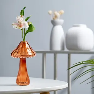Vase Desktop FlowerPot Plant Terrarium Container Mushroom Shape Glass Tabletop Vase Home Officeテーブルデコレーションフラワーアレンジ