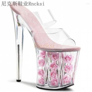 Sandals Rncksi 20CM Clear Crystal Super High Heel Thin Flower Waterproof Platform Sky Nightclub Model Sexy Appeal