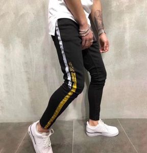 Neue Herren Jeans Herren Stylist Skinny Ripped gelbe rote Streifen Hosen Herren Slim Biker Jeans Casual Hip Hop Hosen2037584