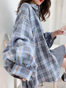 Женские блузкие рубашки JMPRS Fashion Plaid Women Рубашка мода корейская негабаритная топа