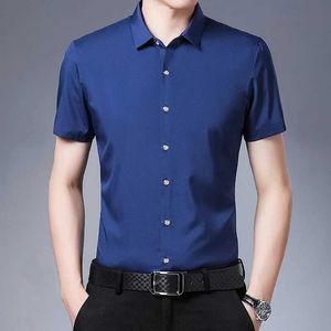 Altb herrklänningskjortor Mens Business Casual Solid Color Kort släde skjorta Noning Bekväm topp D240507