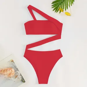 Costumi da bagno femminile sexy donna bikini colore solido tubo cavo cinghia