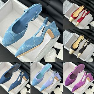 Balletto piatto piatto da donna vestito scarpe barche slingbacks designer sandals brock tacchi slingback pompa blu denim moca