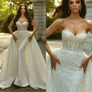 Romantik Gelinlikler Straplez Denizkızı Gelin Gowns Söndürülebilir Tren Pulları Boncuklar Özel Yapımı Gelin Elbise Vestidos De Novia