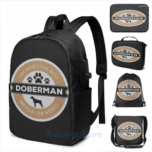 Zaino Funny Print grafico Doberman Breed of Dog USB Charge Men School Borse Women Bag Travel Laptop