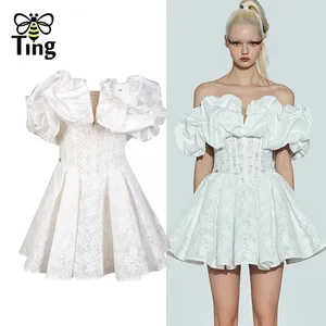 Vestidos de festa Tingfly Designer de decote de alta qualidade Slim A Line Night Lady Summer Summer Branco vestidos de baile