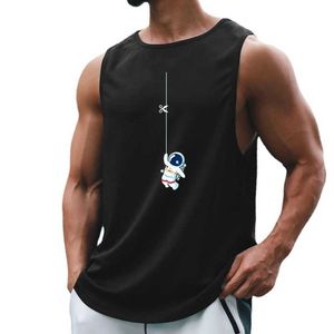 メンズタンクトップススペース宇宙飛行士ファニーサマーファッションメンズスポーツタンクトップジムフィットネス衣料クイックドライルーズボディービルスラーレスシャツY240507