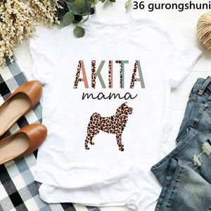 T-shirt femminile Funny Dog Mama Leopard Stampa magliette Lab Beagle Poodlie Hound Doberman Kaii Akita T-shirt Donne Domeni vestiti Fe Tops D240507