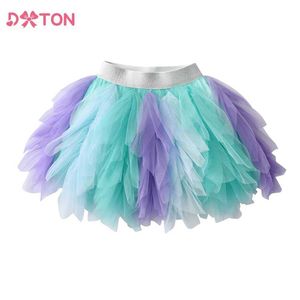 Vestido tutu Dxton Toddlers Roupas de meninas novas saia tutu para meninas colorido correspondente de malha irregular de malha de saia performance de princesa saia 3-12y d240507