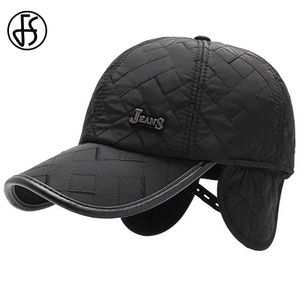 Ballkappen fs trendy schwarze Plaid dicker warmer Winter Baseballkappe für Männer Frauen Outdoor Windproof Trucker Caps Opa Dad Ohrpapierhutknochen Y240507