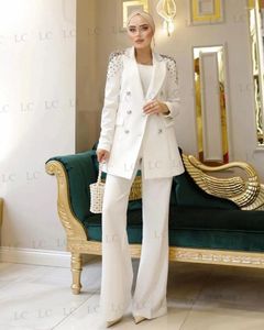 Women's Two Piece Pants Fashion Women Suits 2 Pieces Blazer Buttons Peaked Lapel Party Beads Diamonds CrystaPlus Size Tailored Mother Of The