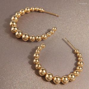 Hoop Earrings Stainless Steel Woman Jewelry Gold Color Big Small Beads Mixed Elegant Hoops Women