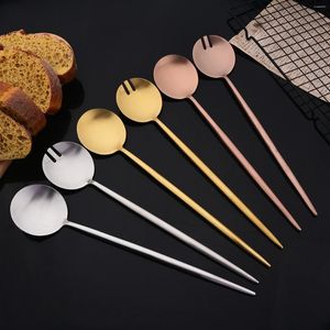 Servis uppsättningar stora serveringssalladsked 2st gaffel set långt handtag bestick rostfritt stål köksvaror scoop server spork