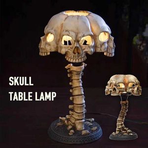 Objetos decorativos Figuras Skull Table Lamp Skeleton Horror 3D estátua Partido criativo Ornamento Prop Halloween Home Decoração Atmosfera Lâmpada Night Light T24050