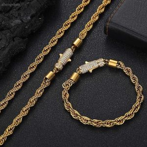 6mm 16-24inch Yellow Gold Plated Stainless Steel Rope Chain Necklace 7/8/9inch Bracelet for Men Women Fashion Jewelry 1540