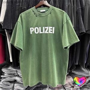Camisetas masculinas 2024 T-shirt vintage Grn Polize Homens homens duplos de intervalo Tops Tops Lavagem curta seve h240507