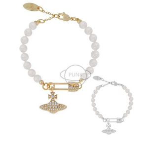 Designer Love Westwood New Edition Full Diamond Saturn Pin Pearl Bracelet Casal simples Versátil Classic