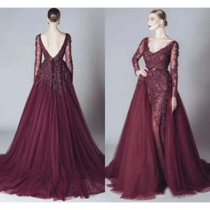 Sukienki Burowanie Celebryty Formalne koronki Elegancka V Neck Long Rleeves 2018 Elie Saab Evening Sukienka arabska suknie imprezowe