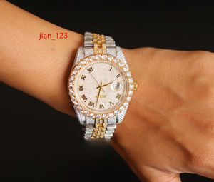 Iced Out VVS VVS Moissanite Diamond White Yellow Dual Tone Dustdown Hip Hop Watch for Men Gift من أجله