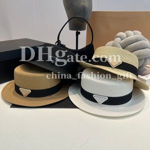Chapéu de grife de gata larga chapéu de palha de palha luxuosa marca triangular Capinho preto bandagem preta chapéu de caçamba chapé de praia chapéu de proteção solar