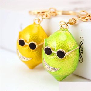Nyckelringar 3st/Lot 3D Kawaii Solglasögon Frukt citronkedja bilväska spänne hänge guldton hummer lås ring nyckelringar droppleverans j dhcdb