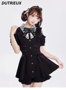 Work Dresses Japanese Sweet Cute Doll Collar Dress Shorts Set Summer Lace Bow Tied A-line Shirt Elegant Two Piece Sets Womens Outifits