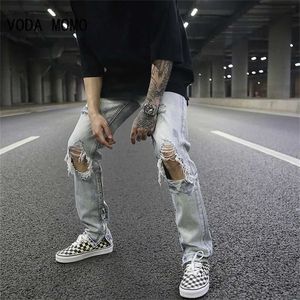 EANS STREETWEAR Modna Black Raped Dżinsy Mężczyźni Chudy Slim Fit Blue Hip Hop Dżinsowe spodnie Dasowe dżinsy dla mężczyzn Jogging Jean Homme J240507