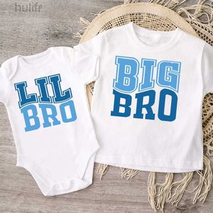 Familjsmatchande kläder Big Bro Little Bro Print Sibling Outfit Tee Retro Family Matching Shirt Tops Big Brother Big Sister T-shirt Baby Bodysuit Romper D240507